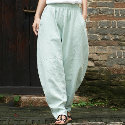 Babakud Solid Casual Loose Pockets Gathered Bloom Pants 2019 Jun New One Size Light Green 