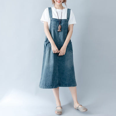 BABAKUD Solid Color Denim Casual Strap Skirt 2019 September New XL Blue 
