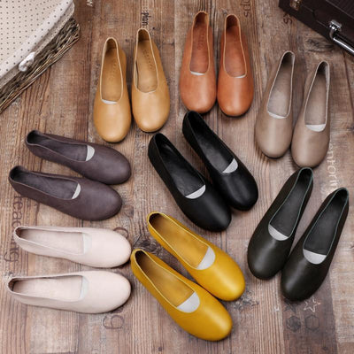 Babakud Solid Handmade Flats Casual Leather Shoes 33-41