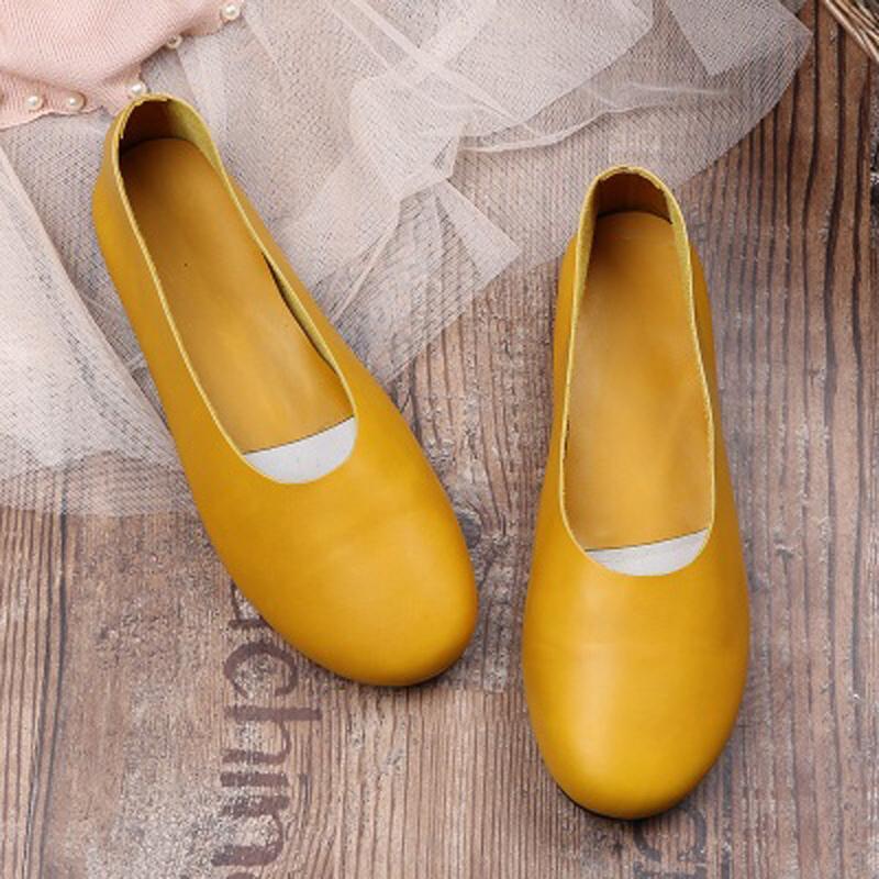 Babakud Solid Handmade Flats Casual Leather Shoes 33-41 2019 Jun New 33 Lemon 
