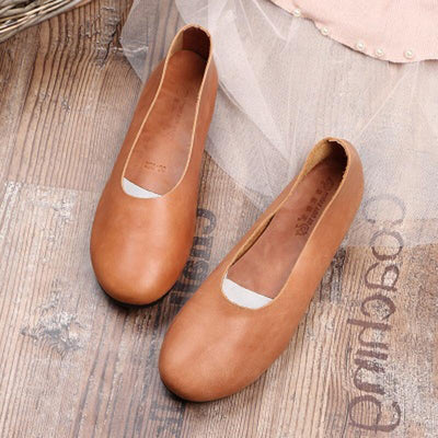 Babakud Solid Handmade Flats Casual Leather Shoes 33-41