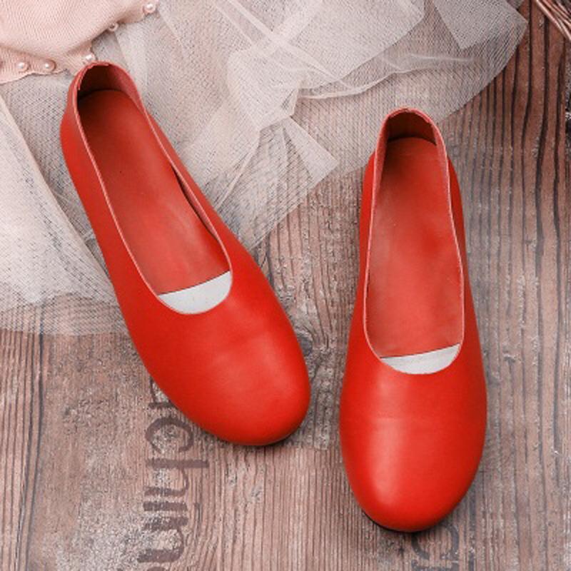 Babakud Solid Handmade Flats Casual Leather Shoes 33-41 2019 Jun New 33 Red 