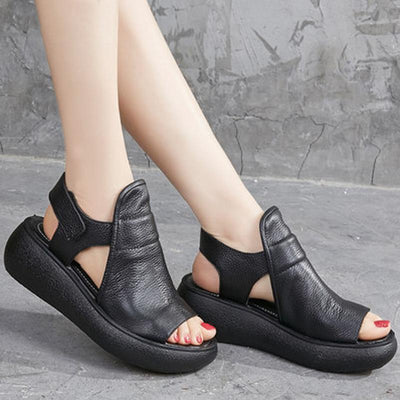 Babakud Solid Leather Platform Velcro Sandals