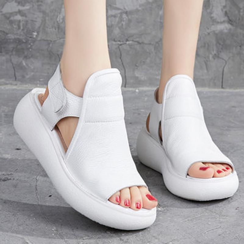 Babakud Solid Leather Platform Velcro Sandals 2019 Jun New 34 White 