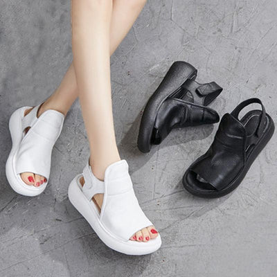 Babakud Solid Leather Platform Velcro Sandals