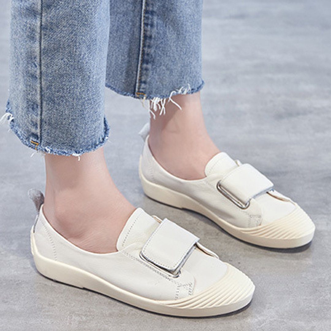 Babakud Solid Leather Slip On Soft Casual Velcro Shoes 2019 July New 35 White 