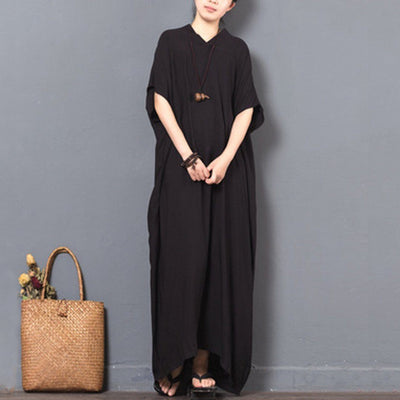 Babakud Solid V-Neck Casual Maxi Dress 2019 July New One Size Black 