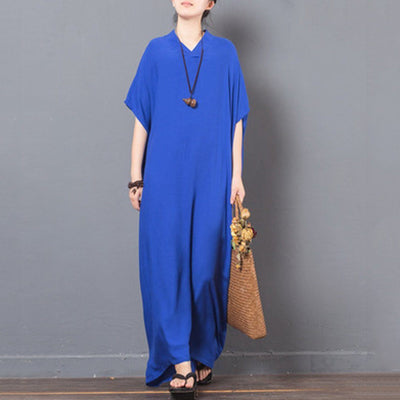 Babakud Solid V-Neck Casual Maxi Dress 2019 July New One Size Blue 