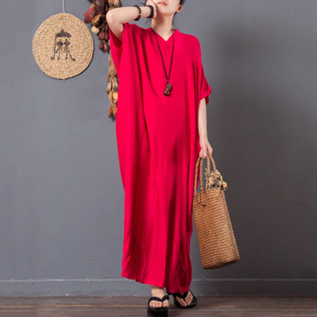 Babakud Solid V-Neck Casual Maxi Dress