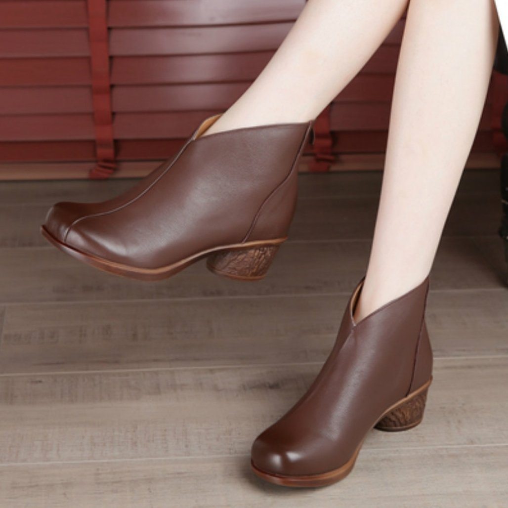 BABAKUD Spring and Autumn Leather Thick Soft Bottom Boots Women