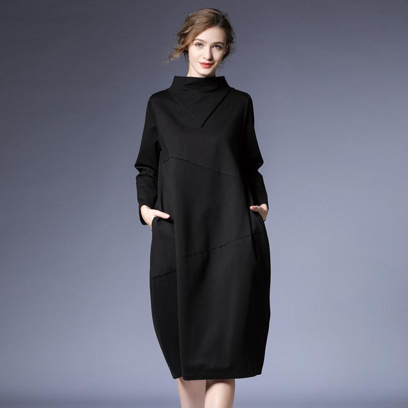 BABAKUD Spring Autumn Loose Long-Sleeved Women's Casual Dress 2019 September New M Black 