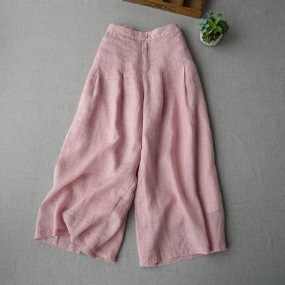 BABAKUD Spring Summer Ramie Wide Leg Pants Women's Cropped Trousers 2019 October New One Size Pink 