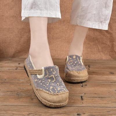 Babakud Spring Summer Retro Ethnic Flat Embroidery Shoes