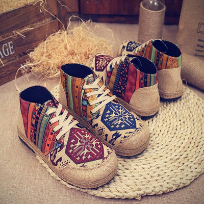 Babakud Spring Summer Vintage Ethnic Flat Linen Shoes 35-44 2019 Jun New 