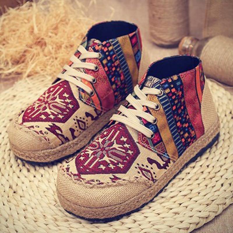 Babakud Spring Summer Vintage Ethnic Flat Linen Shoes 35-44