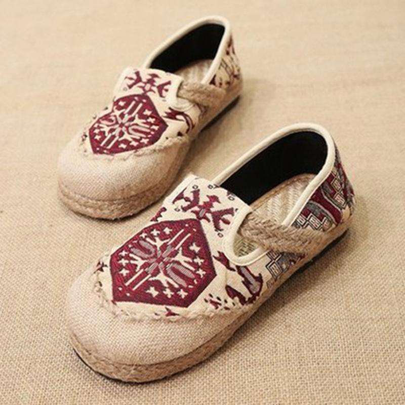 Babakud Spring Summer Vintage Ethnic Flat Linen Shoes 35-44 2019 Jun New 35 Red A 