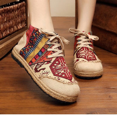 Babakud Spring Summer Vintage Ethnic Flat Linen Shoes 35-44 2019 Jun New 