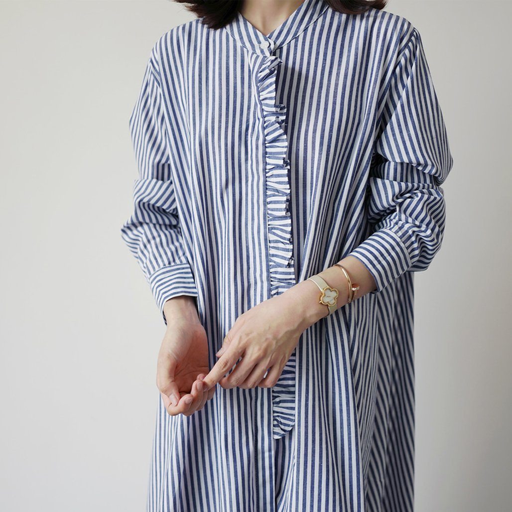 Leisure Long-Sleeved Women's Striped Shirt Dress