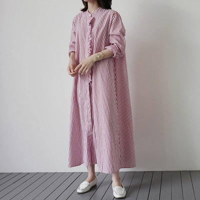 BABAKUD Striped Casual Leisure Long-Sleeved Women's Shirt Dress 2019 October New S Pink 