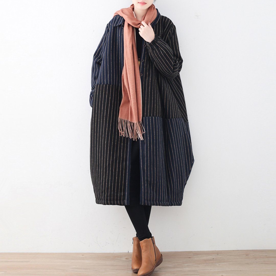 BABAKUD Stripes Lage Size Paneled Thick Autumn Winter Coat 2019 August New One Size Blue Black 