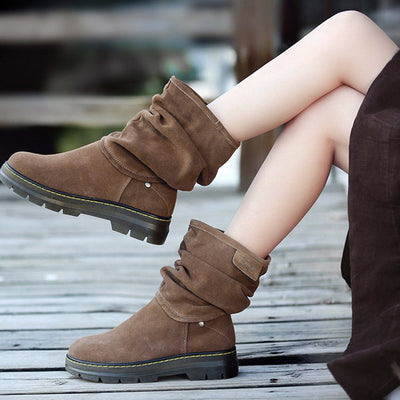 Babakud Suede Leather Ruched Martin Comfy Boots
