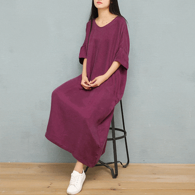 BABAKUD Summer Copper V-Neck Drop Shoulder Robes Silk Dress 2019 August New 