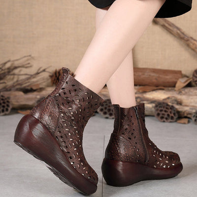 BABAKUD Summer Hollow Leather Thick Bottom Breathable Women's Boots