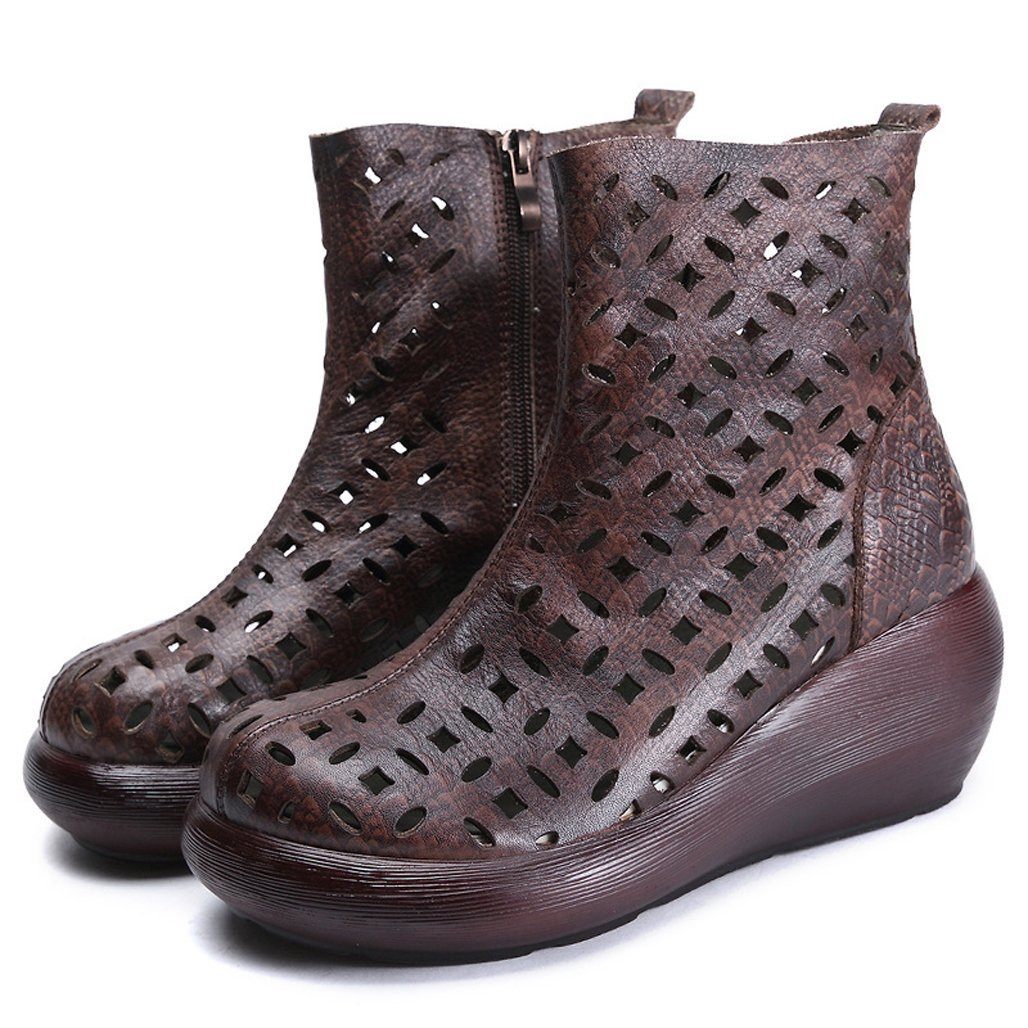 BABAKUD Summer Hollow Leather Thick Bottom Breathable Women's Boots