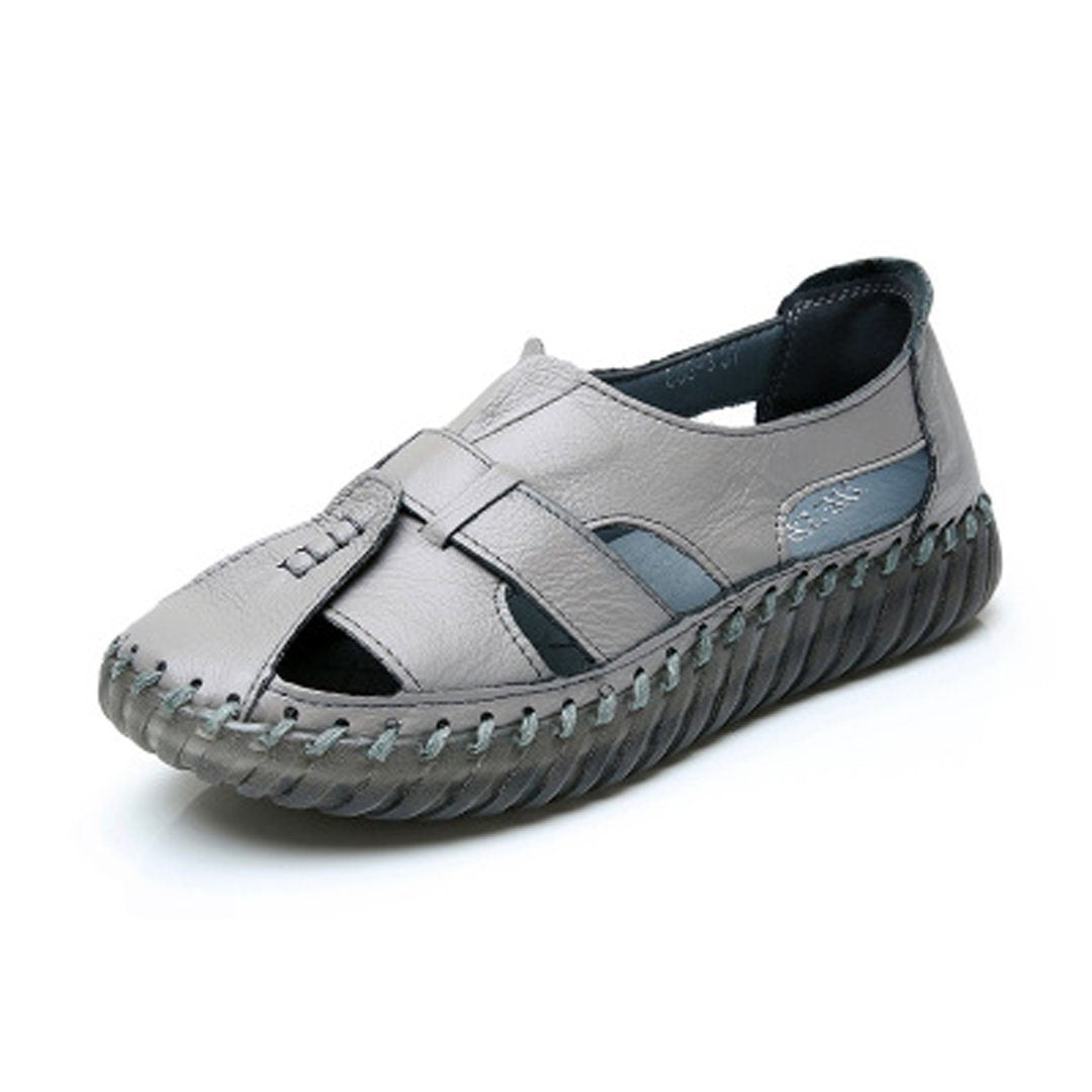 Babakud Summer Leather Flat Comfortable Hollow Out Shoes 2019 July New 35 Gray 