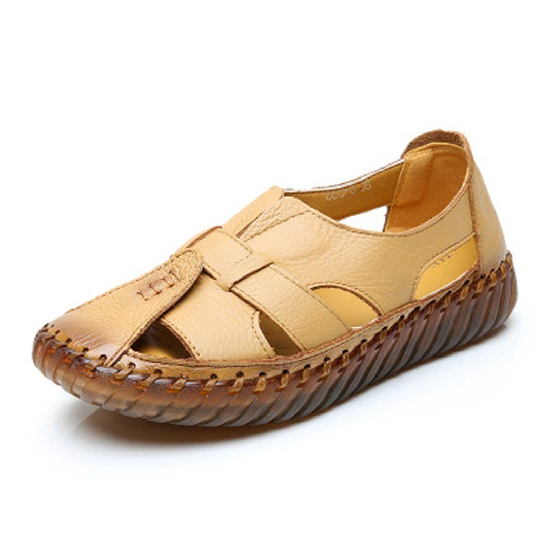 Babakud Summer Leather Flat Comfortable Hollow Out Shoes 2019 July New 35 Yellow 