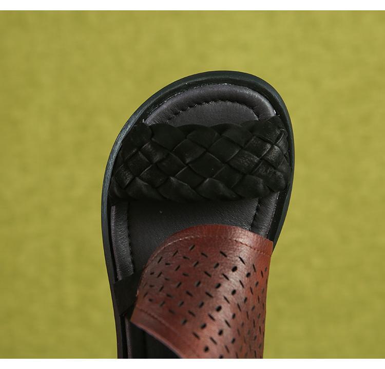 Babakud Summer Leather Platform Wedges Retro Roman Shoes