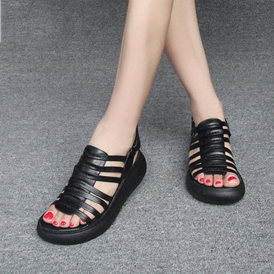 Babakud Summer Leather Wedge Comfortable Bottom Sandals 2019 July New 34 Black 