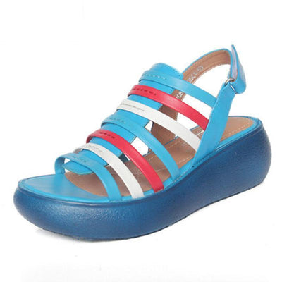 Babakud Summer Leather Wedge Comfortable Bottom Sandals 2019 July New 34 Blue 