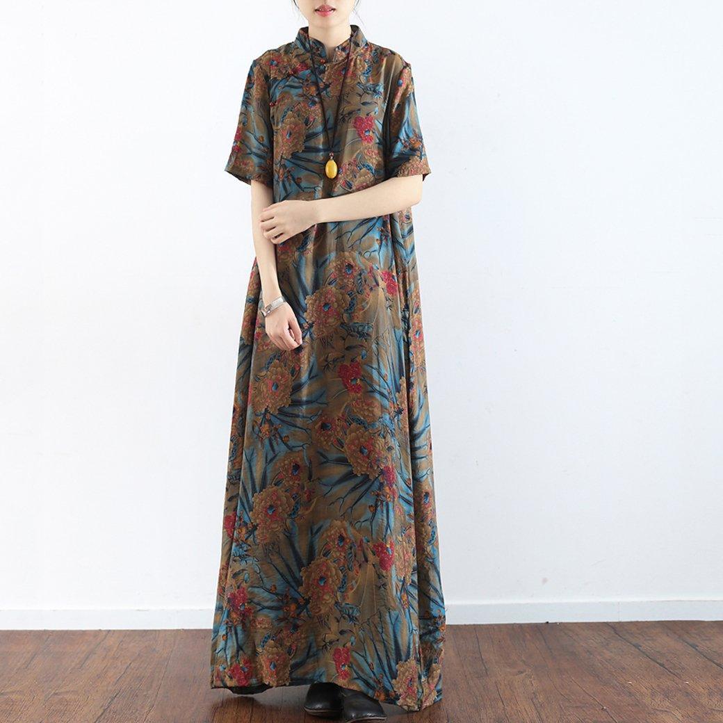 BABAKUD Summer Retro Chinese Style Loose Cotton Printed Robe Dress