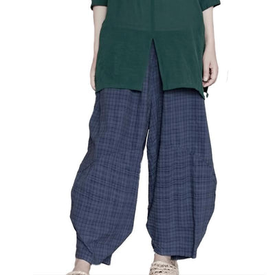 BABAKUD Summer Retro Cotton Linen Plaid Casual Comfortable Pants