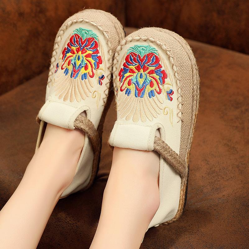 Babakud Summer Retro Straw Linen Embroidery Shoes 2019 Jun New 35 Beige 