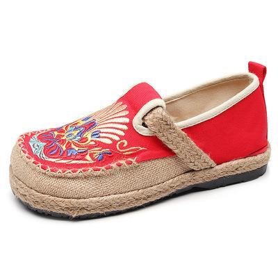 Babakud Summer Retro Straw Linen Embroidery Shoes
