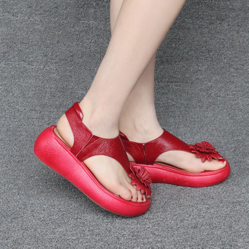 Babakud Summer Wedge Leather Retro Comfortable Sandals 2019 July New 34 Red 