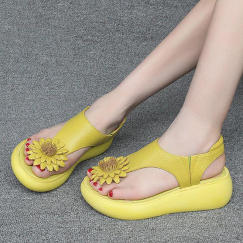 Babakud Summer Wedge Leather Retro Comfortable Sandals 2019 July New 34 Yellow 