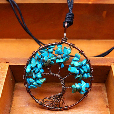 Babakud Tree Shape Roung Meatl Vintage Necklace ACCESSORIES One Size Blue 