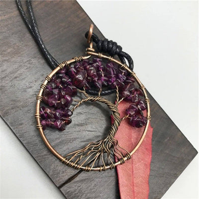 Babakud Tree Shape Roung Meatl Vintage Necklace ACCESSORIES One Size Deep Purple 