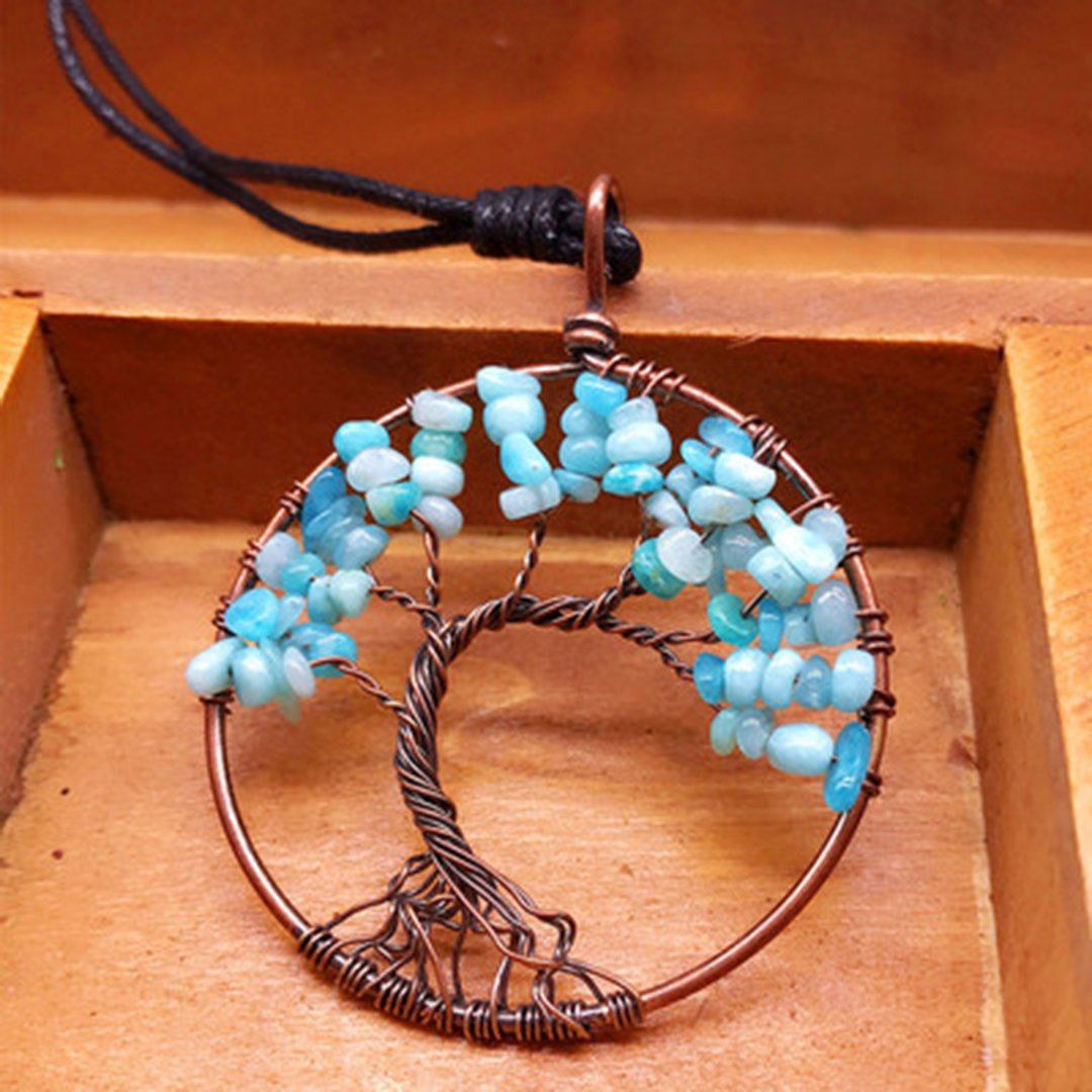 Babakud Tree Shape Roung Meatl Vintage Necklace ACCESSORIES One Size Sky Blue 