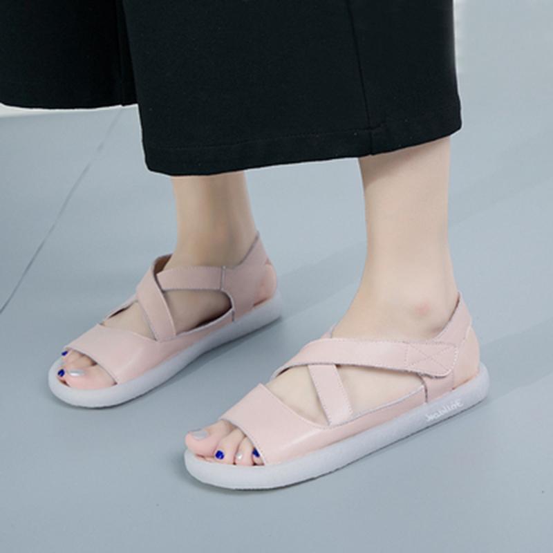 Babakud Velcro Leather Soft Bottom Casual Sandals 34-41 2019 July New 34 Pink 