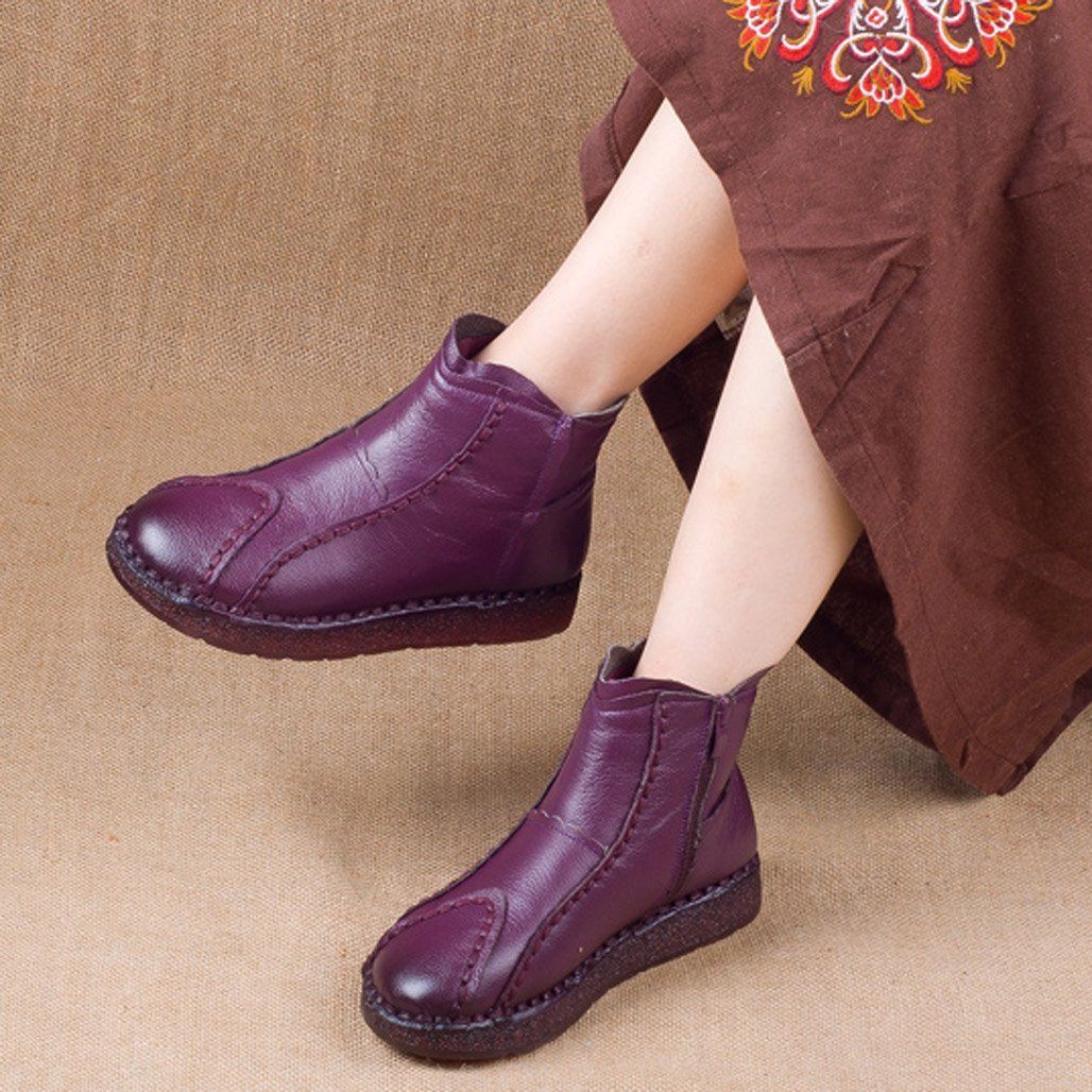 BABAKUD Velvet Leather Hand-Stitched Retro Casual Women Winter Boots 35-41