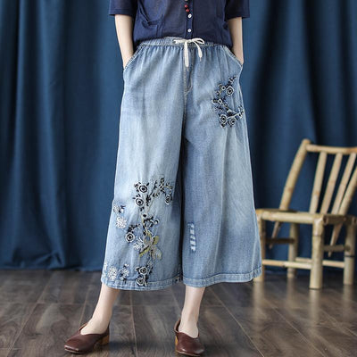 BABAKUD Vintage Embroidery Loose Washed Wide Leg Pants 2019 August New 