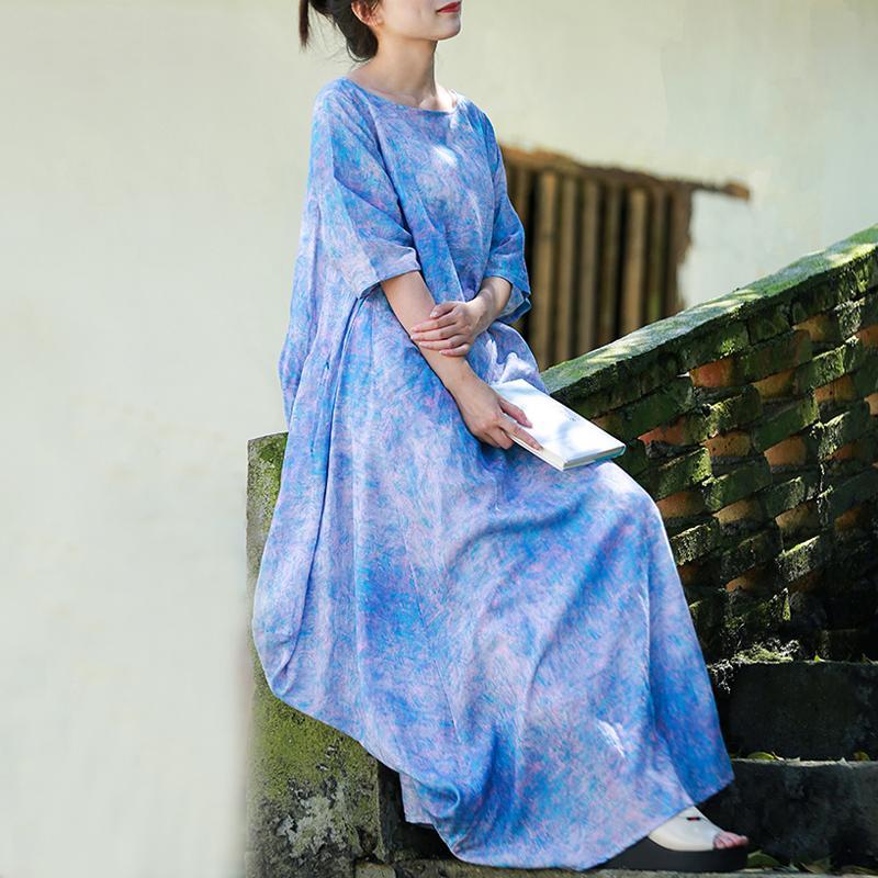 Babakud Vintage Printed Cocoon Casual Loose Linen Dress