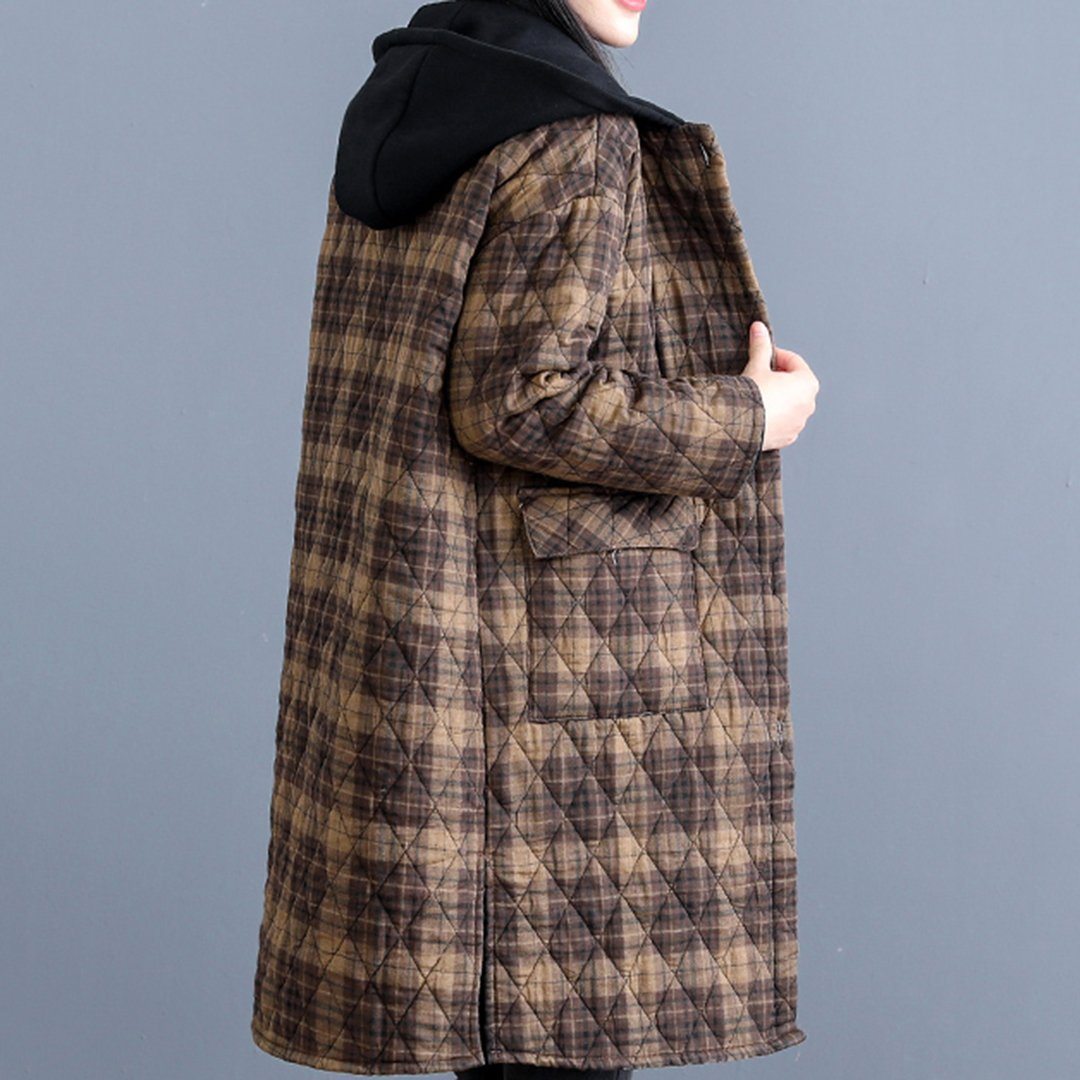 Babakud Vintage Rhombus Sewing Plaid Hooded Winter Coat 2019 October New 