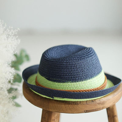 Babakud Vintage Woven Summer Cuffed Straw Hat ACCESSORIES One Size Navy 