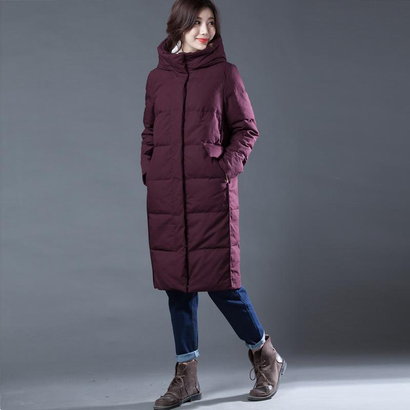 Babakud Wine Red Thick Down Hooded Winter Coat