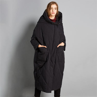 Babakud Winter Down Solid Hooded Coat With Pockets 2019 October New L Black 